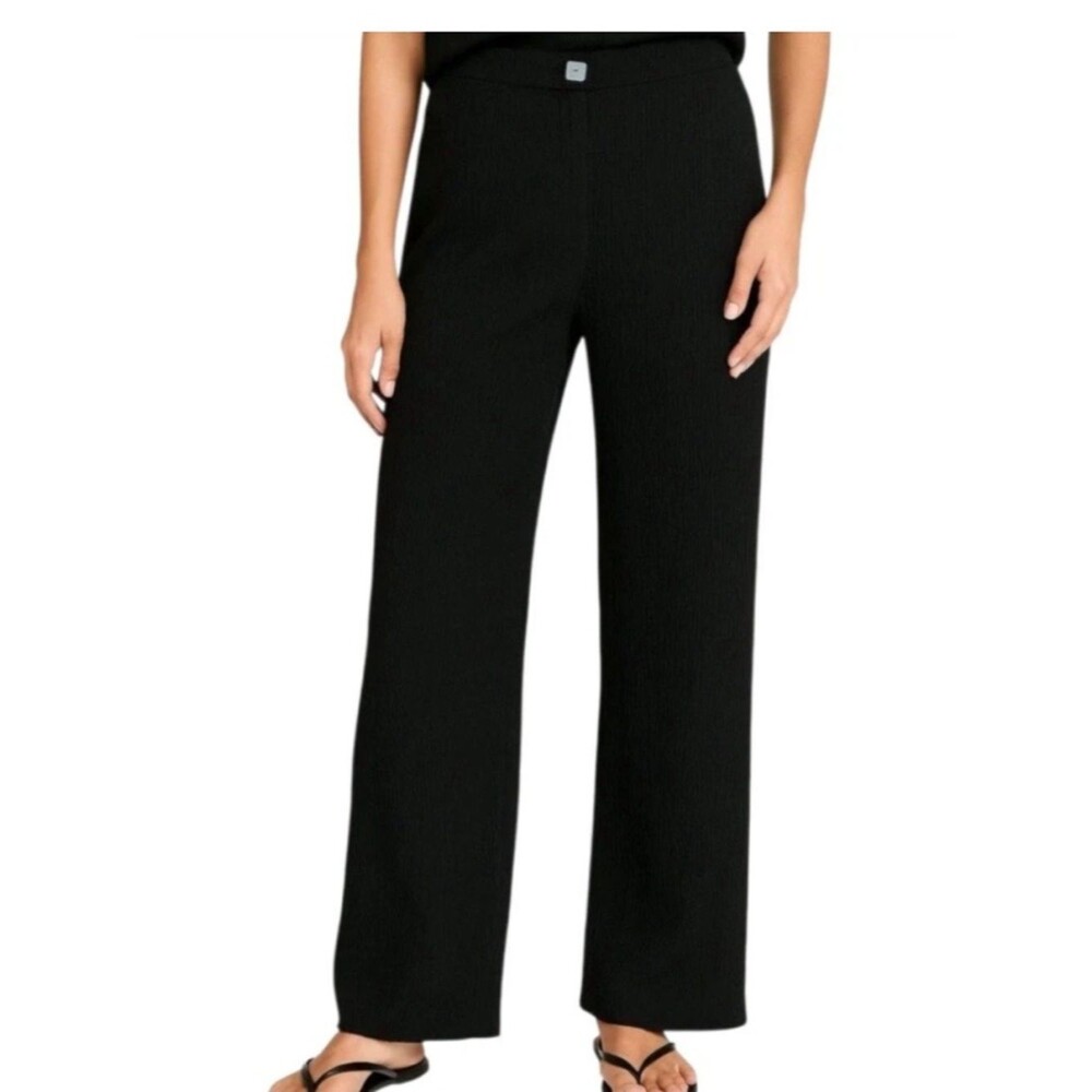 Jason Wu Crinkle Plisse Straight Leg High Rise Pants in Black L